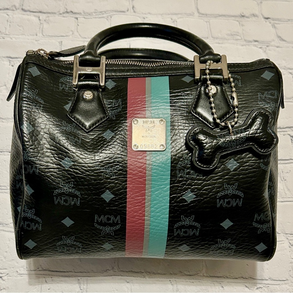 MCM Black Boston Dog Bone Bag - EUC